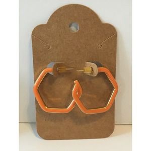 Hand Made Hand Crafted Artisan Fashion Jewelry Earrings Orange Hexagon Vintage